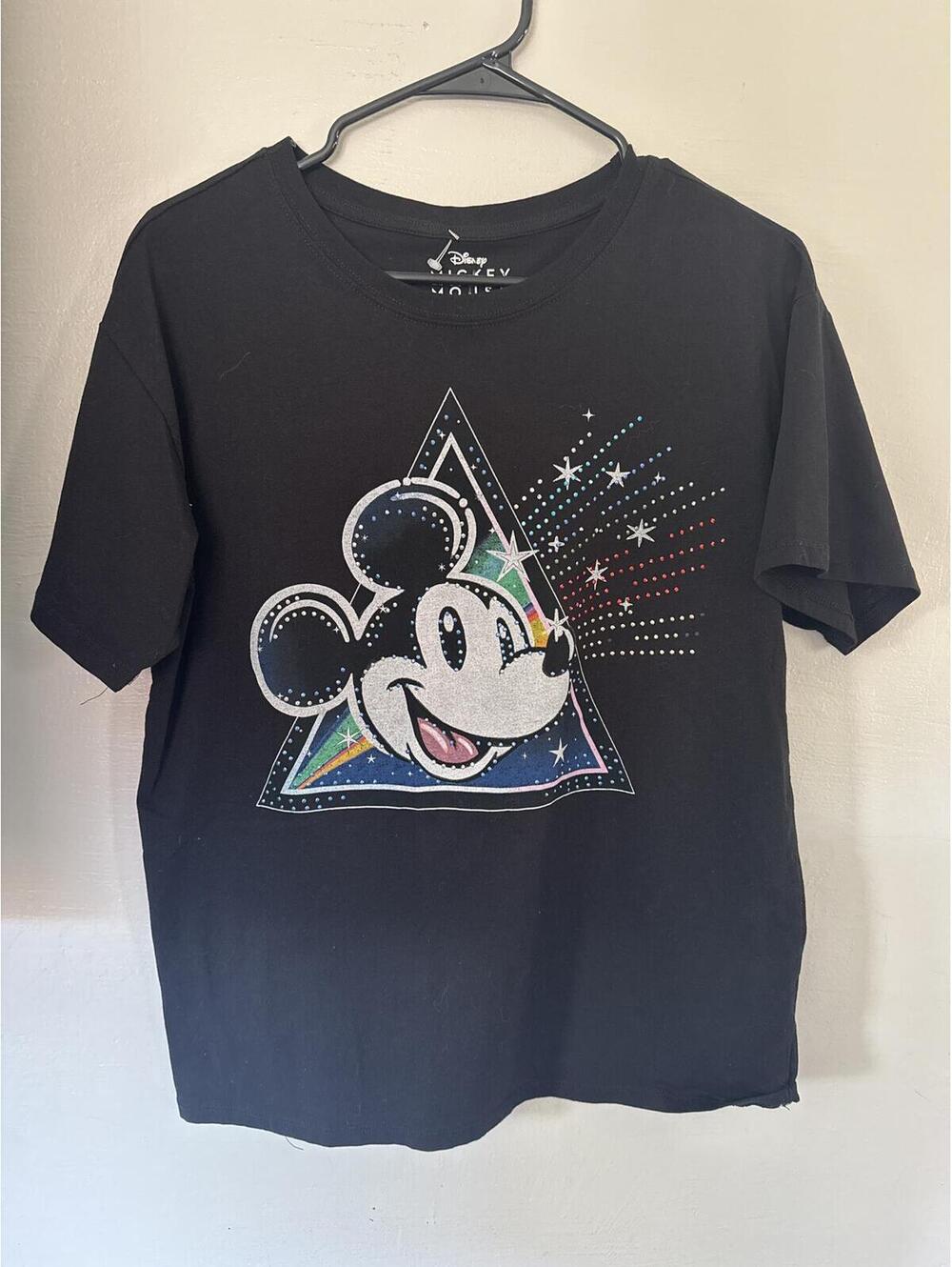 Disney Mickey Mouse Rhinestone Prism Rainbow Kids Tee Black Size M 7/9